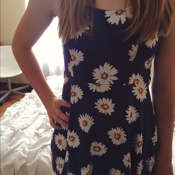 Daisy Print Navy Dress