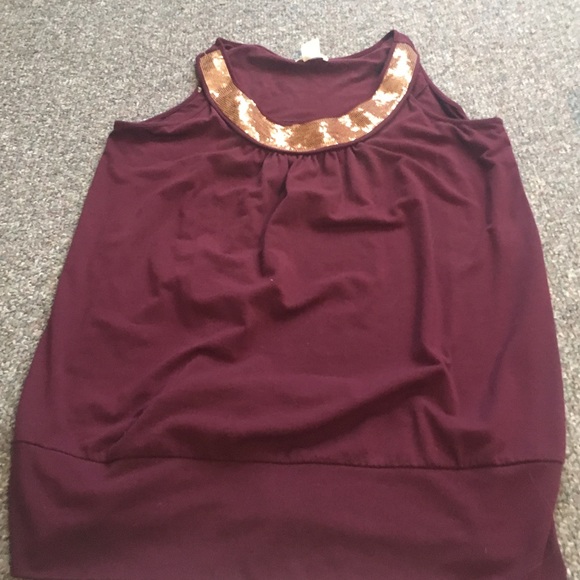Maroon and gold sequence tank top