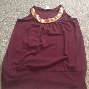 Maroon and gold sequence tank top