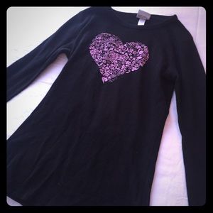 Black long sleeve tee with heart design
