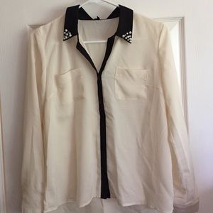 White and black shirt with detailed collar