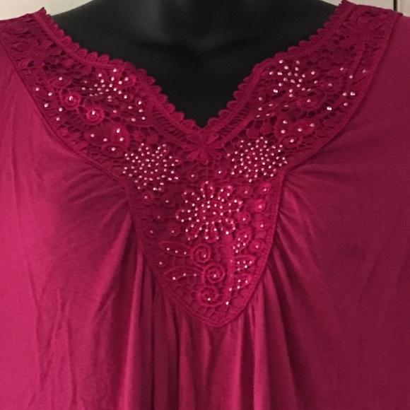 Fushia Shirt with Beaded Neckline - Picture 4 of 4