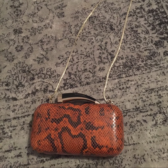 Vince Camuto Hard-Shell Horned Snakeskin Clutch