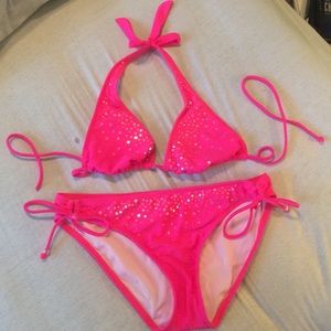 Bright pink sequin bikini set