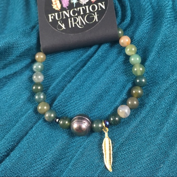 African Turquoise and Pearl stretch bracelet