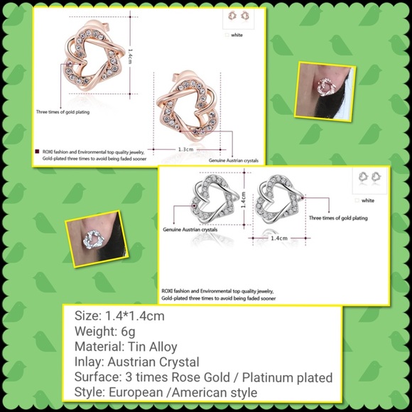 18K platinum plated double hearts earring - Picture 2 of 2