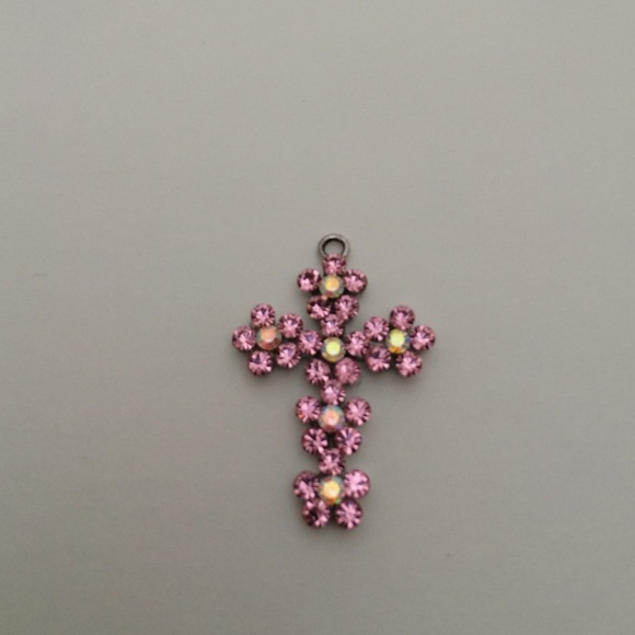 Vintage Cross  with borealis  and pink rhinestones