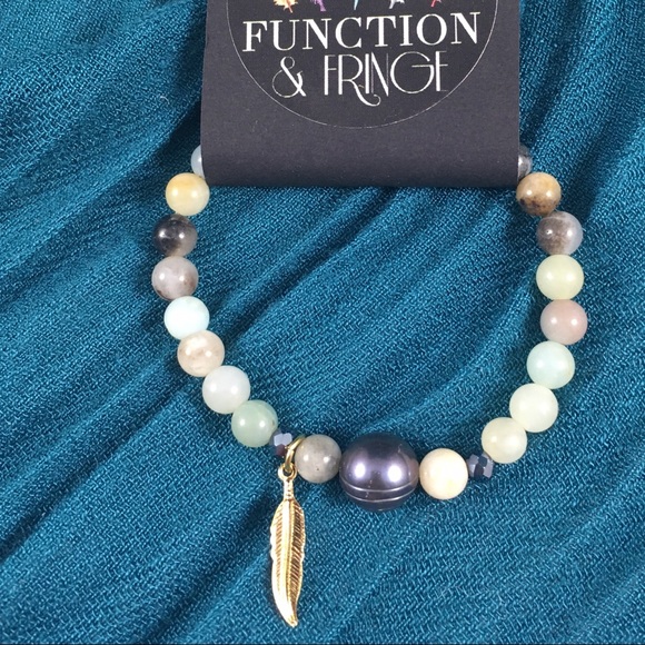 Indian Agate and Pearl stretch bracelet