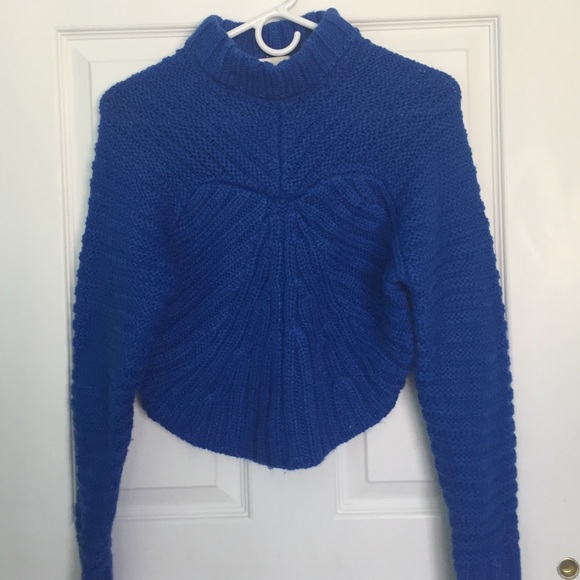 JOA Blue Textured Crop Sweater