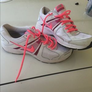 White and Pink Nike Tennis Shoes