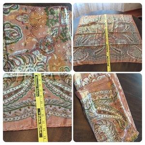 Gorgeous Square Scarf  Peach, Green, White Paisley