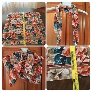 Beautiful Square Silky Scarf w/ Bright Flowers