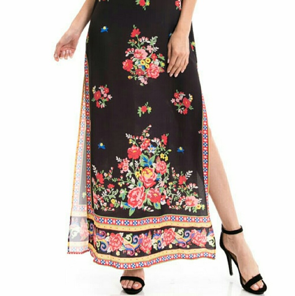 Black floral print maxi dress - Picture 2 of 3