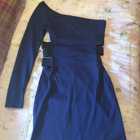 One shoulder navy dress