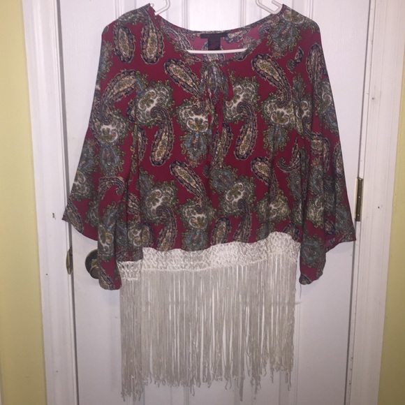 Red multi color paisley kimono style top