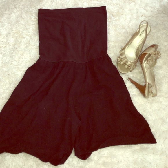 Black linen short romper.