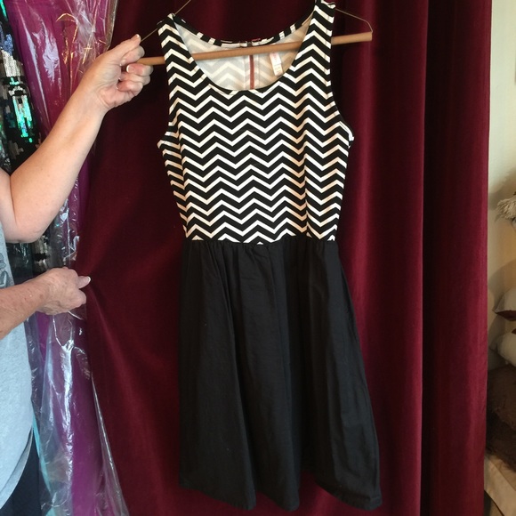 Chevron Black, White, and Peach dress.