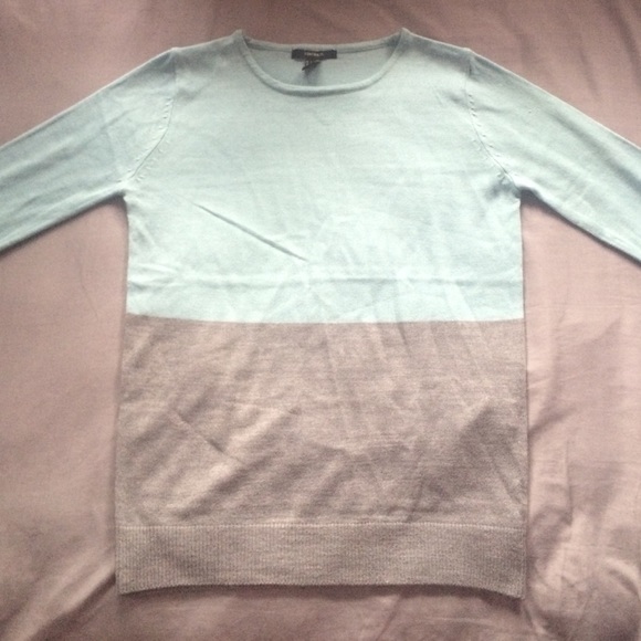 Blue and grey color block sweater
