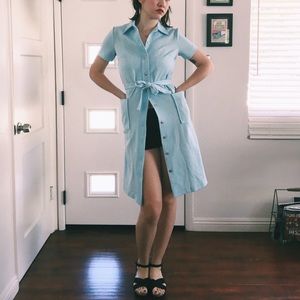 Vintage 70's baby blue stripe shirt dress