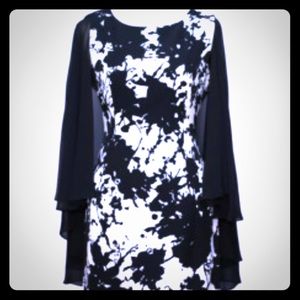 NWT Adrianna Papell cream/black dress w/sheer cape