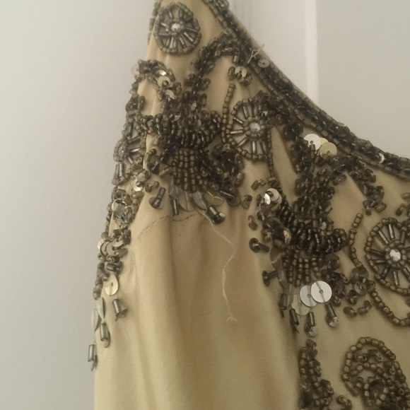 Gold satin, beaded evening gown. - Picture 2 of 4
