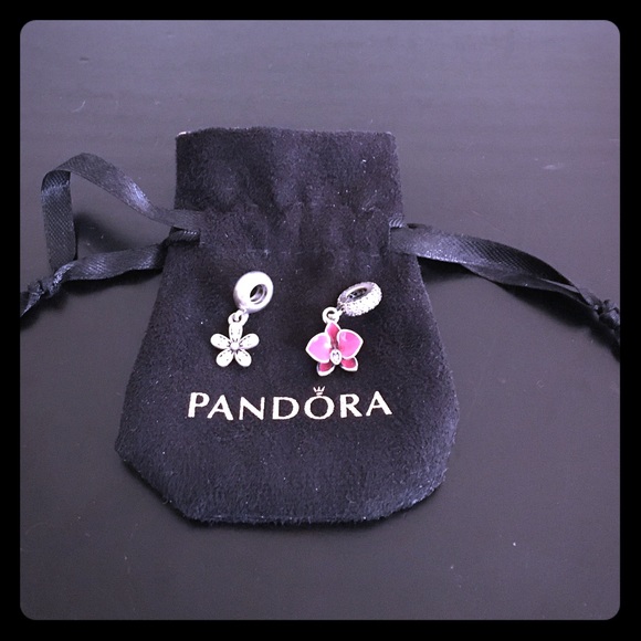 Two authentic Pandora floral dangling charms