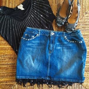 Lazer Jeans Denim Skirt Embellished Sz 14