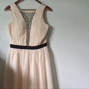 Cream Long Formal Gown with Rhinestone Mesh Insert