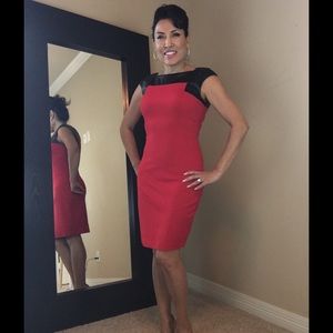 Cynthia Steffe Red dress with leather accent