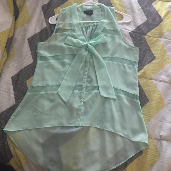Mint Green Sleeveless High Low Blouse sheer