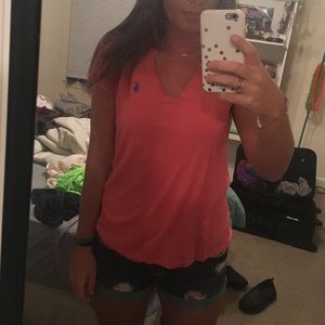 V Neck Short Sleeve Coral Polo