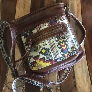 Tribal faux leather crossbody hipster purse