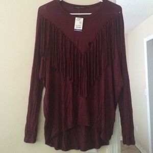 Fringe long sleeve shirt
