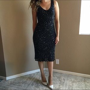 Gorgeous Formal Black Sequined Midi-Dress.