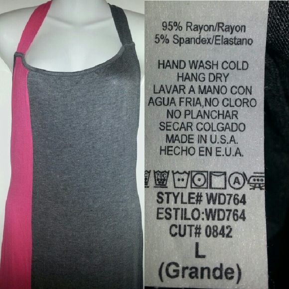 Duplicate- Charcoal Gray Hot Pink Slit Maxi Dress - Picture 4 of 4
