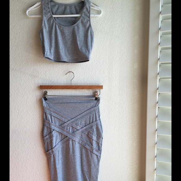 Gray 2 Pieces Bandage Dress - Picture 2 of 4