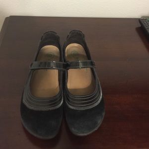 Kirei NAOT black suede and patent Mary Jane shoes