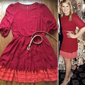 Jessica Simpson 3/4 sleeve pleated chiffon dress