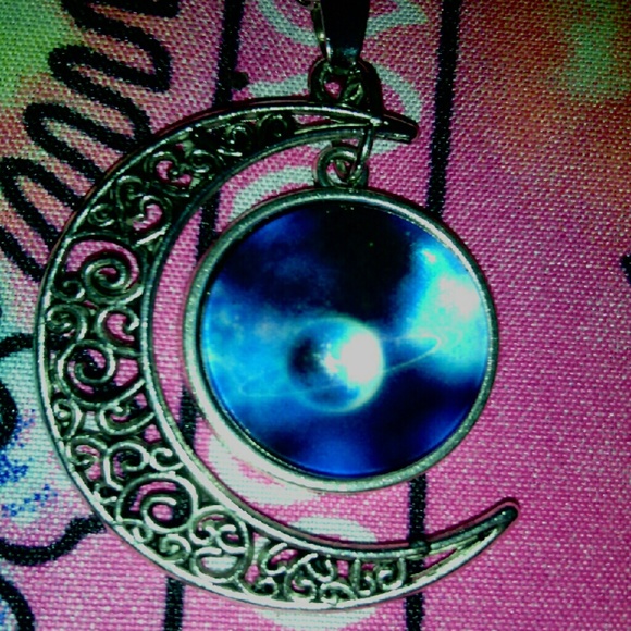 Blue Planet Saturn Galaxy Necklace