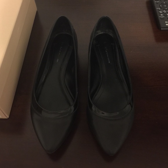 BCBGeneration black leather and patent low wedge