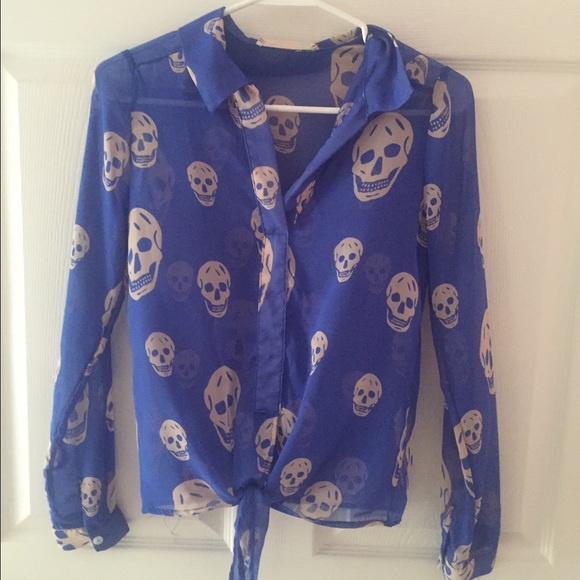 Royal blue blouse with skulls