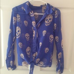 Royal blue blouse with skulls