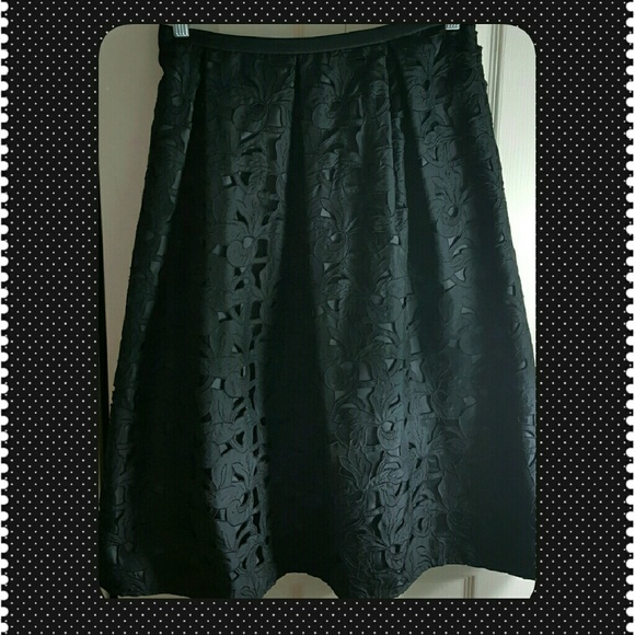 Talbots Silk Black Midi Eyelet Skirt NWT NEW 10P
