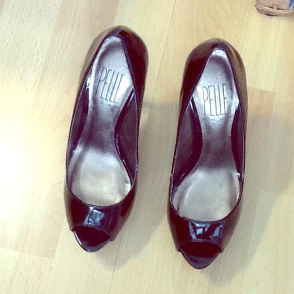 Pelle Moda patent peep toe pumps