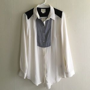 Cream block button down