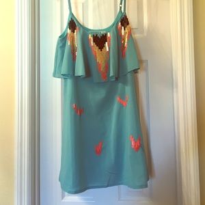Rehab Turquoise Dress with Tribal Sequin Design