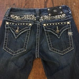 Dark wash Miss Me bejeweled boot cut jeans 28