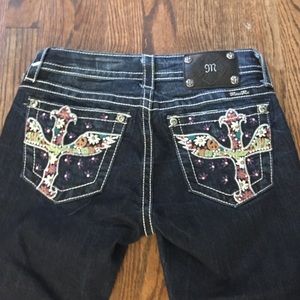 MissMe dark wash faded boot cut bejeweled jeans 27