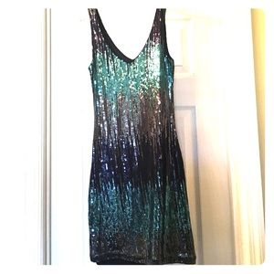 Charlotte Russe black, teal & silver sequin dress