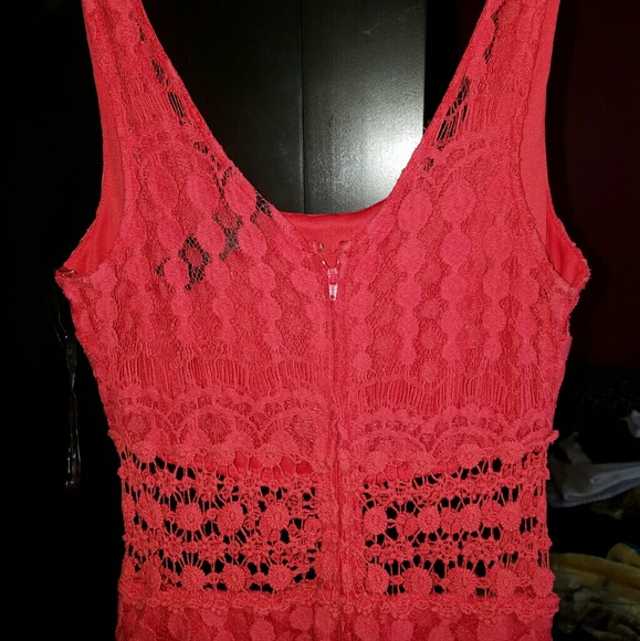 Sexy chic CORAL LACE Crocheted mini DRESS💖 - Picture 3 of 4